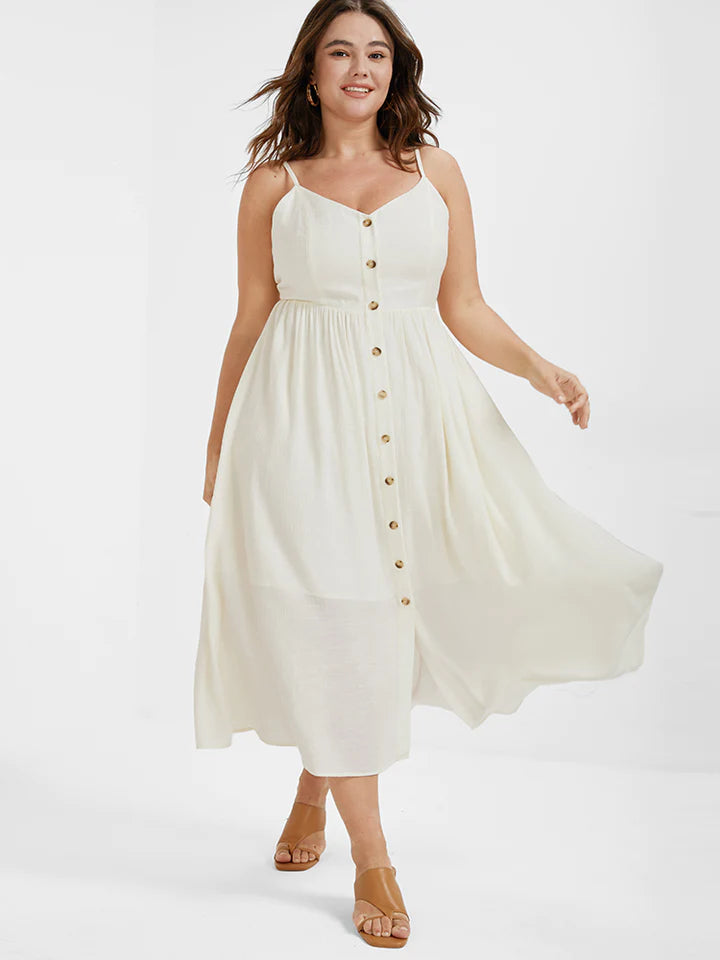 BLOOMCHIC CAMI DRESS V NECK BUTTON DETAIL PLUS SIZE