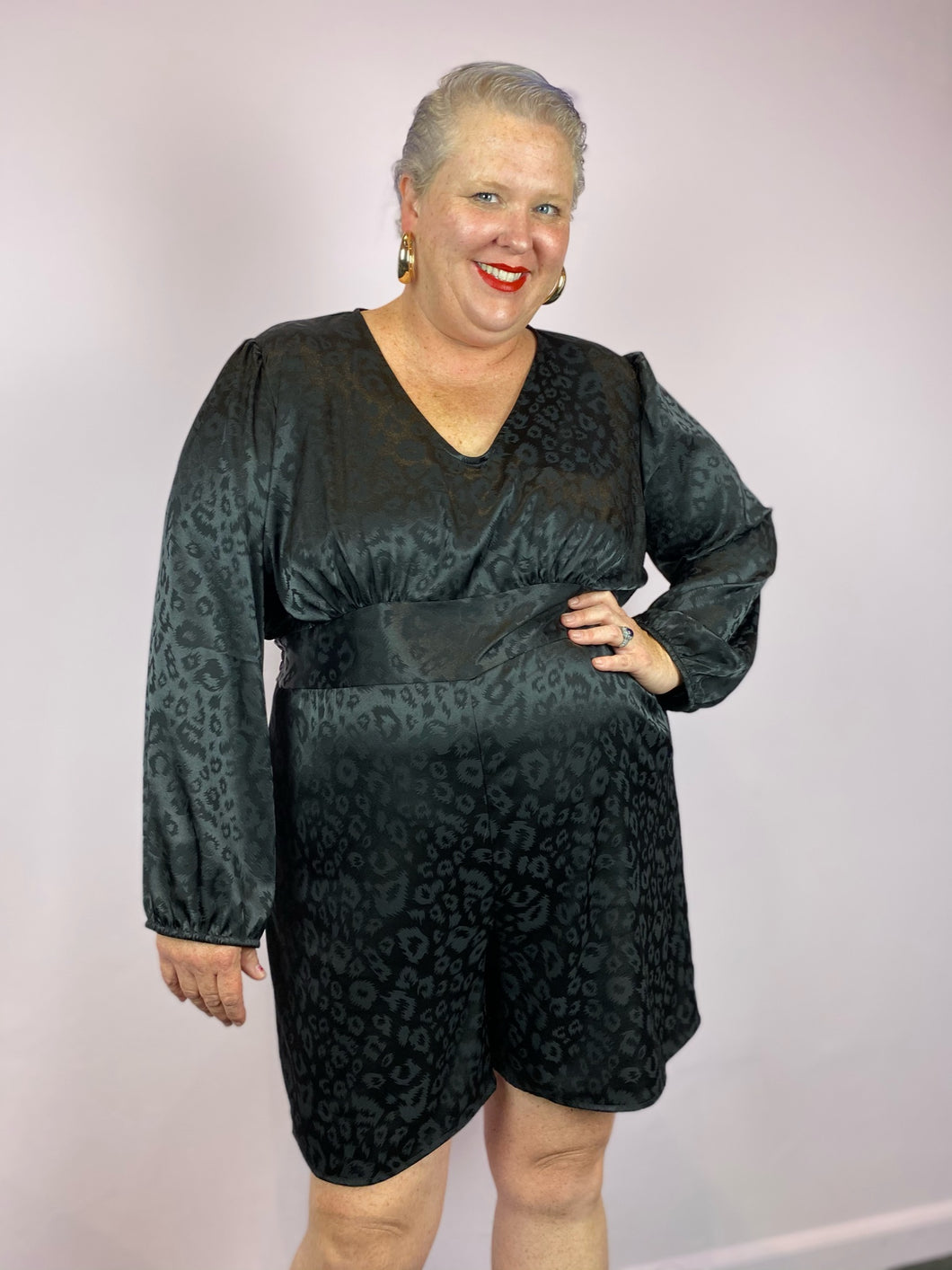 Smoking Jacket Style Romper with Cheetah Print