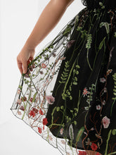 Load image into Gallery viewer, BLOOMCHIC MESH EMBROIDERED FLORAL V-NECK ELASTIC WAIST SHEER DRESS
