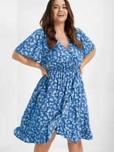 Load image into Gallery viewer, BloomChic Ditsy Floral Ruffle Hem Elastic Waist Wrap Dress
