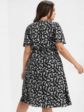 Load image into Gallery viewer, BloomChic Ditsy Floral Ruffle Hem Elastic Waist Wrap Dress
