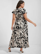 Load image into Gallery viewer, BLOOMCHIC TROPICAL PRINT V-NECK SPLIT HEM DRESS PLUS SIZES
