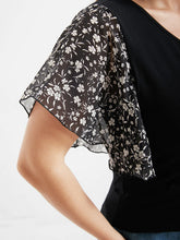 Load image into Gallery viewer, BloomChic Ditsy Floral Black T-Shirt Flutter Flower Sleeves
