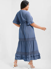 Load image into Gallery viewer, BLOOMCHIC TIERED V-NECK SHORT SLEEVES EYELET LACE DETAIL ROMANTIC DRESS
