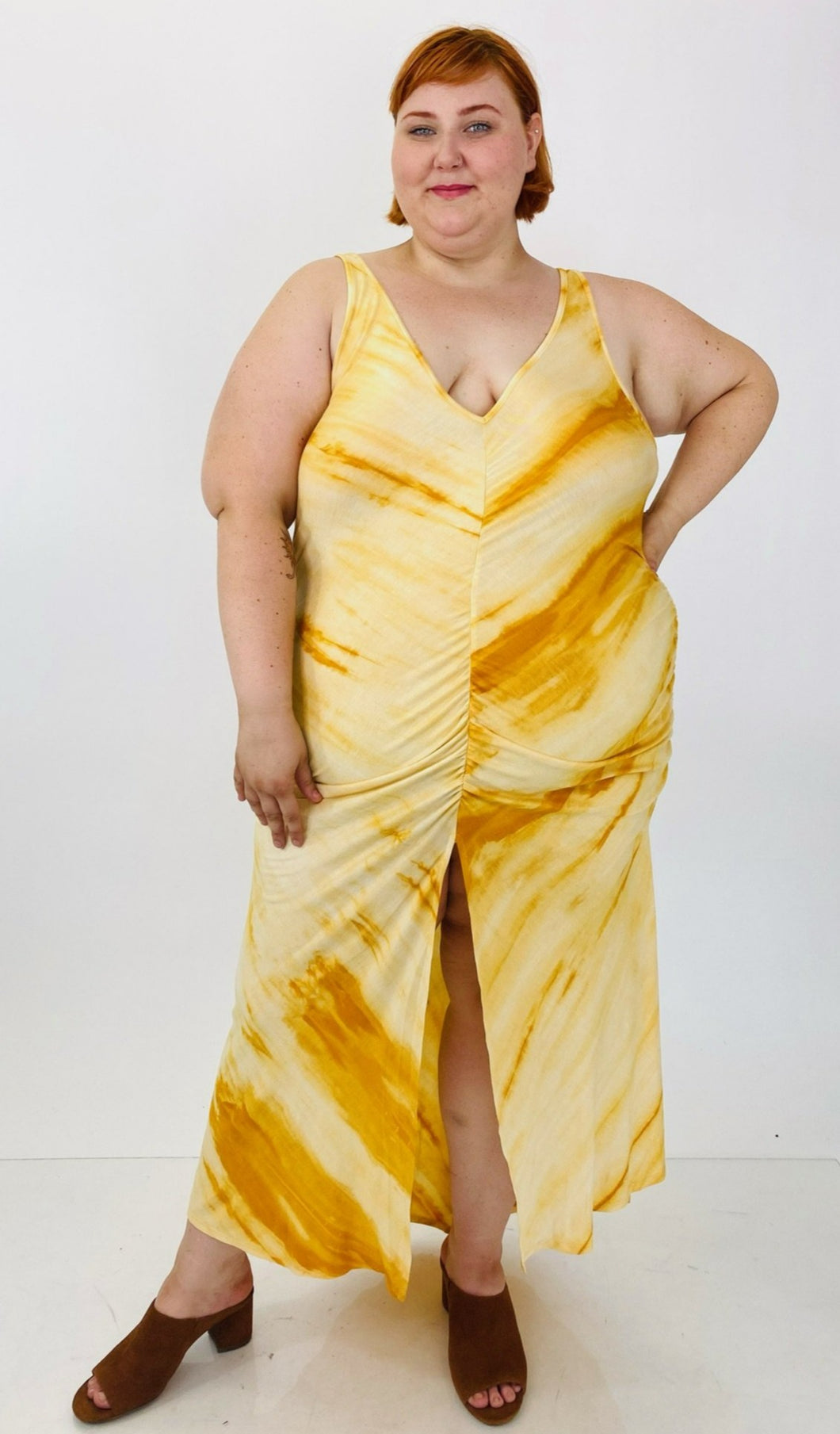 The Plus Bus Line Yellow and White Buttercream Maxi Dress, 1X-5X avail!