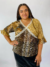 Load image into Gallery viewer, Speed Limit NYC Vintage Brown and Yellow Mixed Animal Print Blouse, Size 3X
