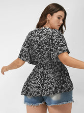Load image into Gallery viewer, BLOOMCHIC DITSY FLORAL FLUTTER SLEEVE ELASTIC WAIST BLOUSE V NECK MULTIPLE SIZES
