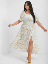 Load image into Gallery viewer, BloomChic Floral Square Neck Dress With Split Front Shirred Waist
