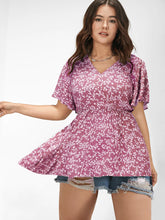 Load image into Gallery viewer, BLOOMCHIC DITSY FLORAL FLUTTER SLEEVE ELASTIC WAIST BLOUSE V NECK MULTIPLE SIZES
