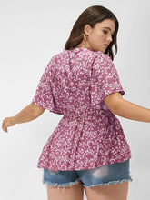 Load image into Gallery viewer, BLOOMCHIC DITSY FLORAL FLUTTER SLEEVE ELASTIC WAIST BLOUSE V NECK MULTIPLE SIZES
