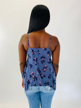Load image into Gallery viewer, Rebecca Taylor Exclusives Blue Silk Floral Tank Top with Ruffle Details, Size 12
