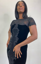 Load image into Gallery viewer, Marchesa Black Velvet Body-Hugging Dress with Embroidery &amp; Beading, Size 10, 16 Available!
