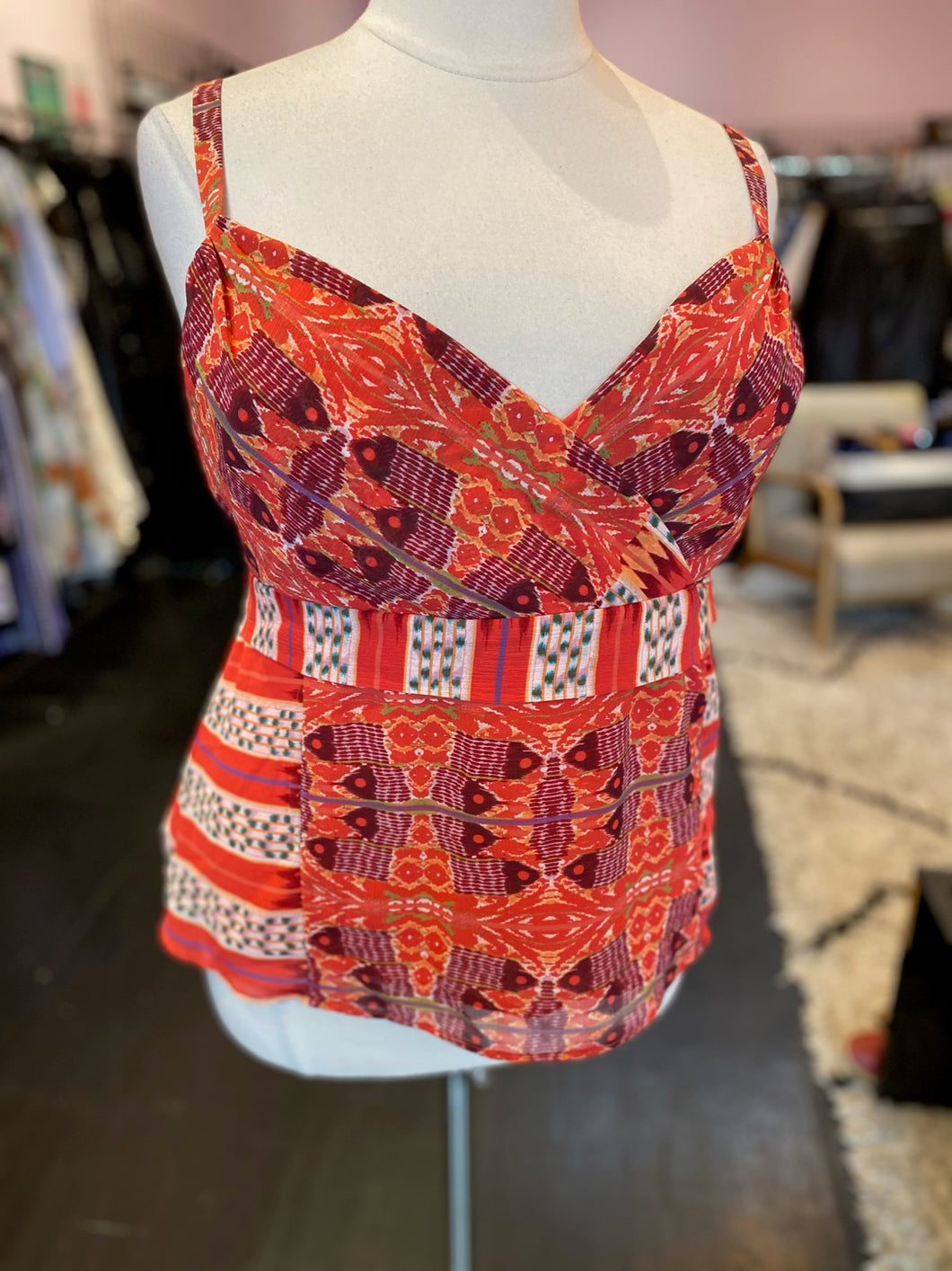 Work to Weekend Red Mixed Print Tank, Size 20