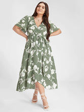 Load image into Gallery viewer, BLOOMCHIC GREEN SIDE WRAP RUFFLE DRESS WITH ELASTIC WAIST SIDE KNOT MULTIPLE SIZES AVAILABLE
