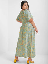 Load image into Gallery viewer, BloomChic Floral Square Neck Dress With Split Front Shirred Waist
