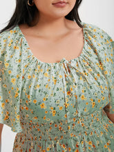 Load image into Gallery viewer, BloomChic Floral Square Neck Dress With Split Front Shirred Waist
