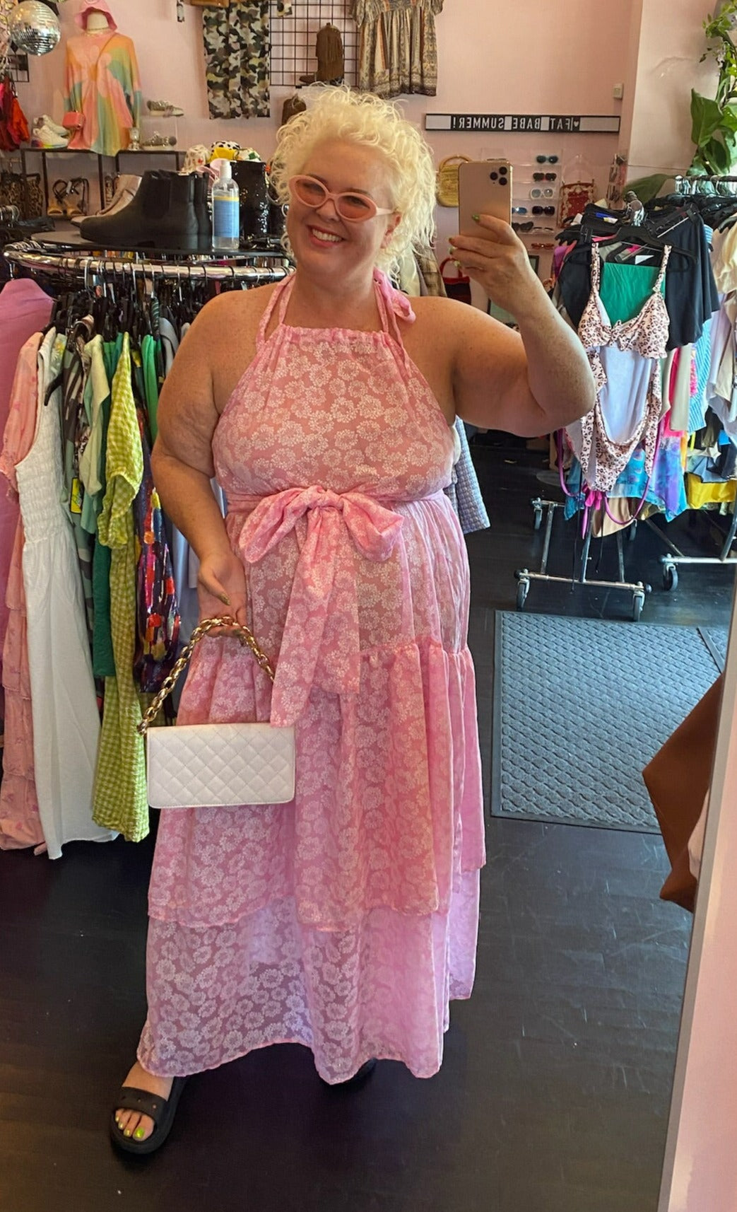 Zelie For She Pink Floral Halter Top Maxi Dress, Size 1X