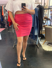 Load image into Gallery viewer, Boohoo Hot Pink Ruched Bodycon Skirt, Size 16
