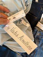 Load image into Gallery viewer, Nadia Aboulhosn Baby Blue Bodycon Mini Dress with Shoelace Detail Sleeves, Size 1X
