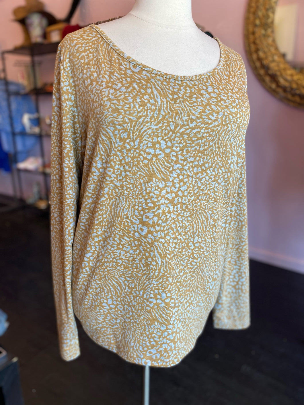 Zelie for She Yellow and Gray Animal Print Long Sleeve Top, Size 2X & 3X Available!
