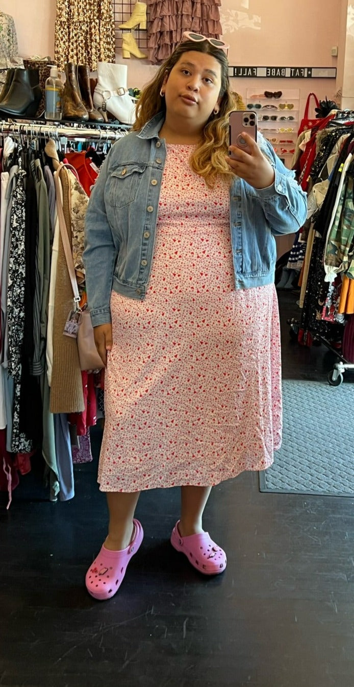 Glamorous Curve White Midi Dress with Pink and Red Heart and Polka