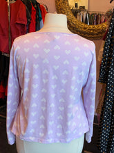 Load image into Gallery viewer, ASOS Lavender &quot;Dreamy&quot; Long Sleeve Tee with White Heart Pattern, Size 16
