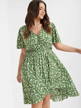 Load image into Gallery viewer, BloomChic Ditsy Floral Ruffle Hem Elastic Waist Wrap Dress
