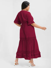 Load image into Gallery viewer, BLOOMCHIC TIERED V-NECK SHORT SLEEVES EYELET LACE DETAIL ROMANTIC DRESS
