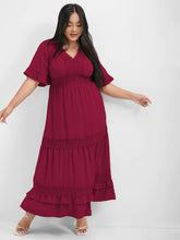 Load image into Gallery viewer, BLOOMCHIC TIERED V-NECK SHORT SLEEVES EYELET LACE DETAIL ROMANTIC DRESS
