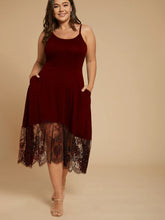 Load image into Gallery viewer, BLOOMCHIC CAMI DRESS WITH POCKETS AND CONTRAST LACE BOTTOM HEM
