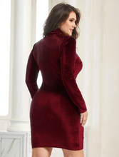 Load image into Gallery viewer, Bloomchic Velvet Long Sleeve Bodycon Dress with Ruching, Multiple Sizes Avail!
