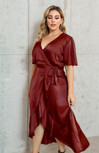 Load image into Gallery viewer, Bloomchic Ruffled Faux Wrap Dress with Waist Tie, Multiple Sizes &amp; Colors Available!
