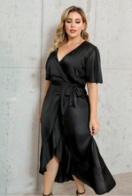 Load image into Gallery viewer, Bloomchic Ruffled Faux Wrap Dress with Waist Tie, Multiple Sizes &amp; Colors Available!
