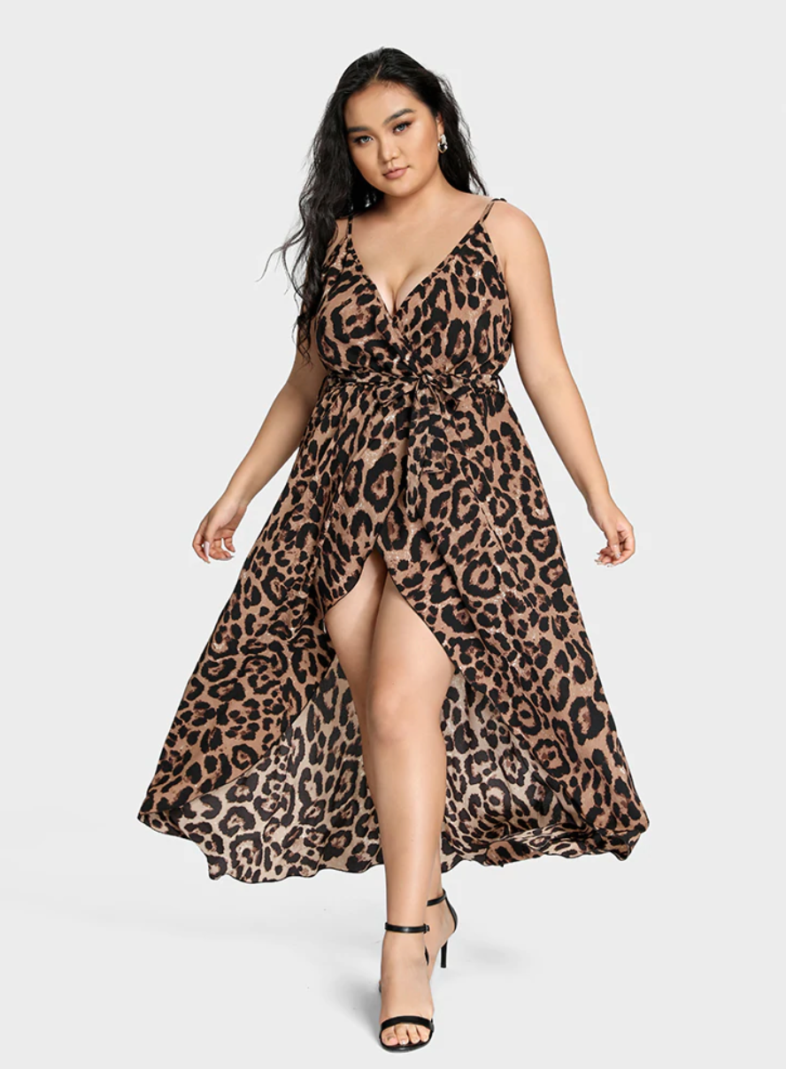 Bloomchic High Low Leopard Maxi Dress with Sexy Front Slit