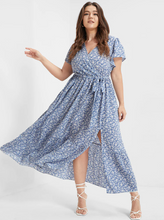 Load image into Gallery viewer, BloomChic Ditsy Floral Tie Picket Ruffle Split Dress
