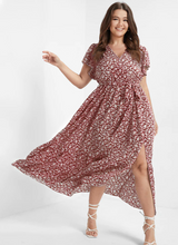 Load image into Gallery viewer, BloomChic Ditsy Floral Tie Picket Ruffle Split Dress
