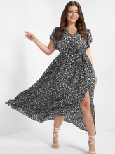 Load image into Gallery viewer, BloomChic Ditsy Floral Tie Picket Ruffle Split Dress
