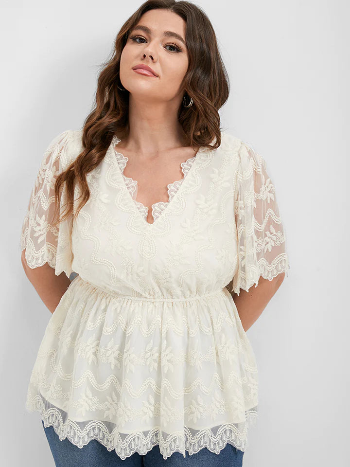 BloomChic Solid Lace BabyDoll Style Blouse