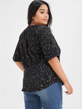 Load image into Gallery viewer, BLOOMCHIC BLACK BLOUSE WITH STARS PRINTED V NECK SHORT SLEEVE
