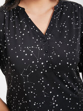 Load image into Gallery viewer, BLOOMCHIC BLACK BLOUSE WITH STARS PRINTED V NECK SHORT SLEEVE
