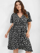 Load image into Gallery viewer, BLOOMCHIC DITSY FLORAL WRAP V-NECK RUFFLE HEM FLUTTER SLEEVES ELASTIC WAIST DRESS MULTIPLE COLORS
