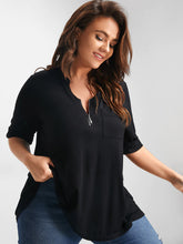 Load image into Gallery viewer, BLOOMCHIC BUTTON UP SLEEVE HALF ZIPPER FLOWY T-SHIRT WITH FRONT CHEST POCKET
