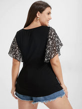 Load image into Gallery viewer, BloomChic Ditsy Floral Black T-Shirt Flutter Flower Sleeves
