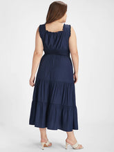 Load image into Gallery viewer, BloomChic Navy Blue Cami Ruffle Tiered Smocked Waist Square Neck Dress
