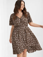 Load image into Gallery viewer, BLOOMCHIC DITSY FLORAL WRAP V-NECK RUFFLE HEM FLUTTER SLEEVES ELASTIC WAIST DRESS MULTIPLE COLORS

