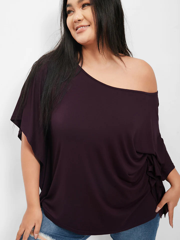 BLOOMCHIC OFF THE SHOULDER DOLMAN SLEEVE T-SHIRT 100% MODAL PLUS SIZE