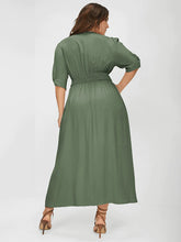 Load image into Gallery viewer, BLOOMCHIC DRESS WITH PLUNGING NECKLINE POCKETS AND BUTTON-DOWN FRONT OF DRESS
