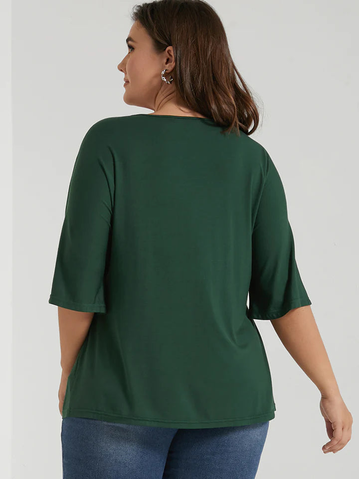 BLOOMCHIC DARK GREEN TWIST FRONT T-SHIRT SHORT SLEEVE PLUS SIZE