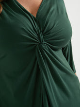 Load image into Gallery viewer, BLOOMCHIC DARK GREEN TWIST FRONT T-SHIRT SHORT SLEEVE PLUS SIZE
