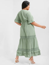 Load image into Gallery viewer, BLOOMCHIC TIERED V-NECK SHORT SLEEVES EYELET LACE DETAIL ROMANTIC DRESS
